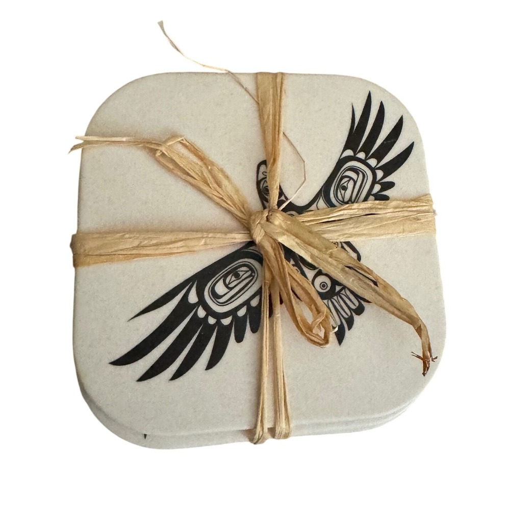 Soaring Eagle Stone Coasters Set Of 4 Neutral Indigenous Art Northwestern NEW